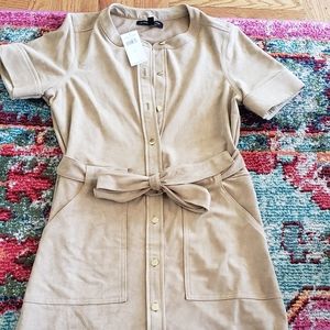 Caramel vegan leather snap front dress